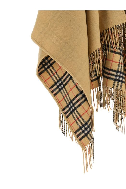 Check wool reversible cape Beige