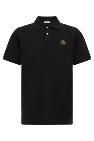 Leather logo patch polo shirt Black
