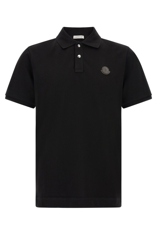 Leather logo patch polo shirt Black