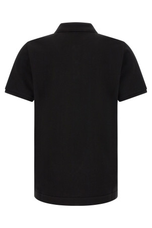 Leather logo patch polo shirt Black