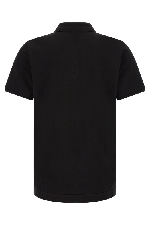 Leather logo patch polo shirt Black