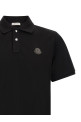 Leather logo patch polo shirt Black