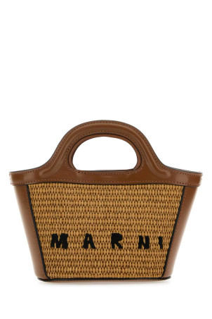 Two-tone leather and straw Tropicalia handbag MARNI (BMMP0067Q0P3860)
