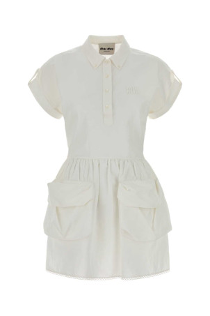 White cotton blend dress Black MIU MIU (MF6142SOOO163M)