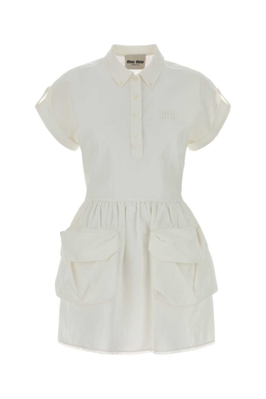 White cotton blend dress Black MIU MIU (MF6142SOOO163M)