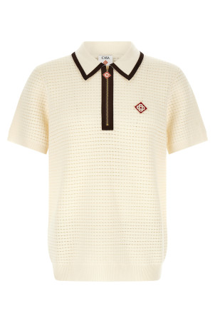 'Waffle stitch' knit polo shirt White