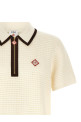 'Waffle stitch' knit polo shirt White