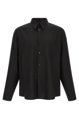 Wool shirt with pocket Black