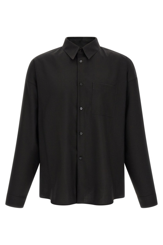 Wool shirt with pocket Black