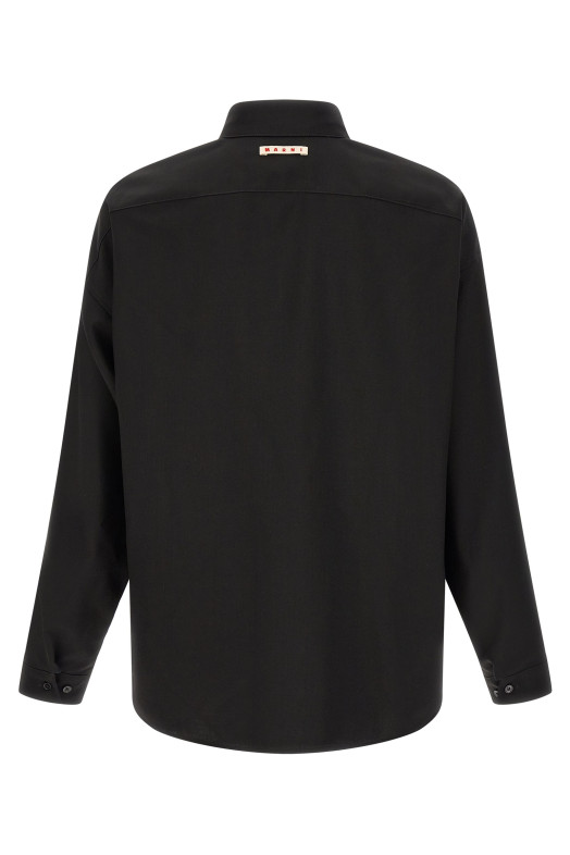Wool shirt with pocket Black