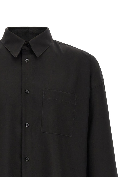 Wool shirt with pocket Black