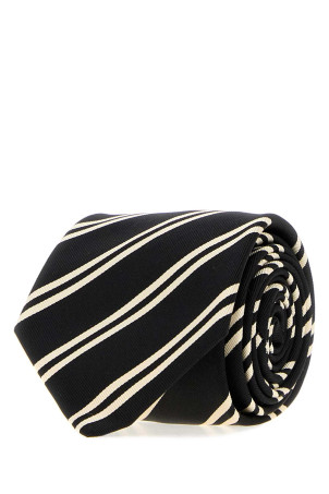 Embroidered jacquard tie Black and white SAINT LAURENT (A005NE3YR62)