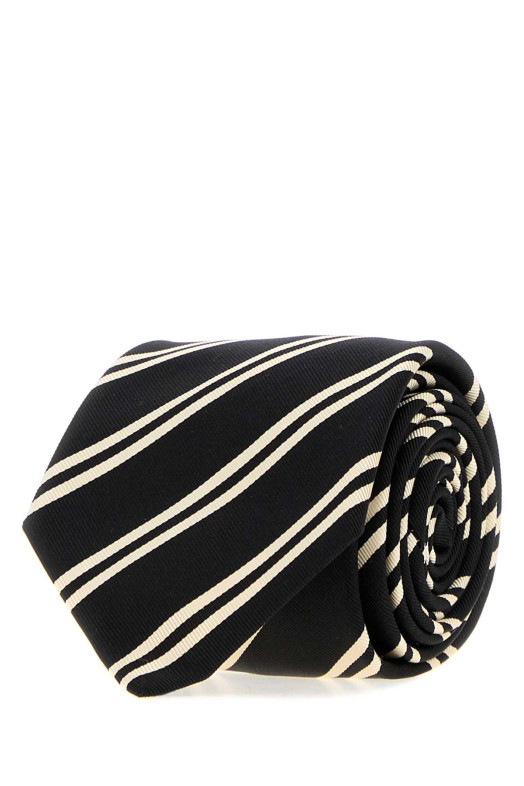Embroidered jacquard tie Black and white SAINT LAURENT (A005NE3YR62)