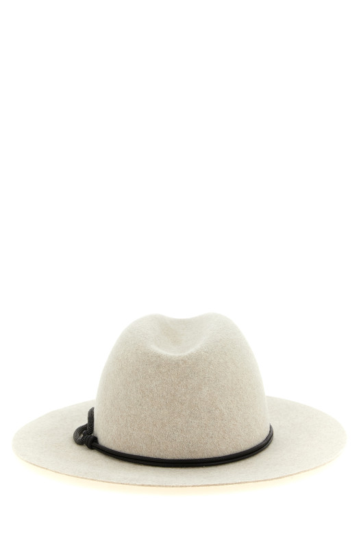 'Fedora' hat with wide brim and cord Beige