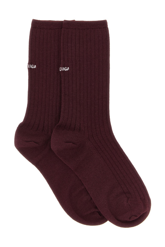 Logo embroidery ribbed tights Bordeaux
