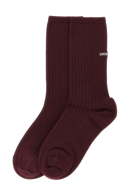 Logo embroidery ribbed tights Bordeaux