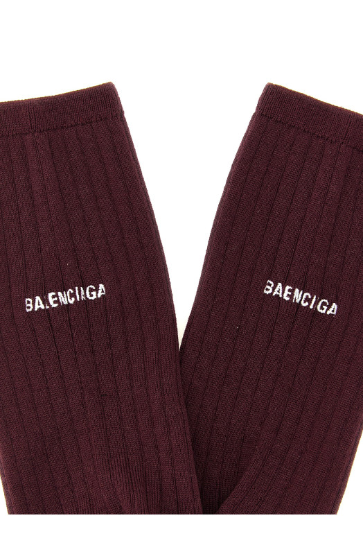 Logo embroidery ribbed tights Bordeaux
