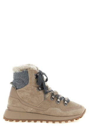 Lace-up ankle boots with hooks Beige