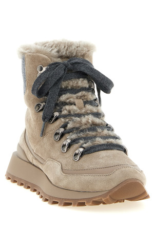 Lace-up ankle boots with hooks Beige