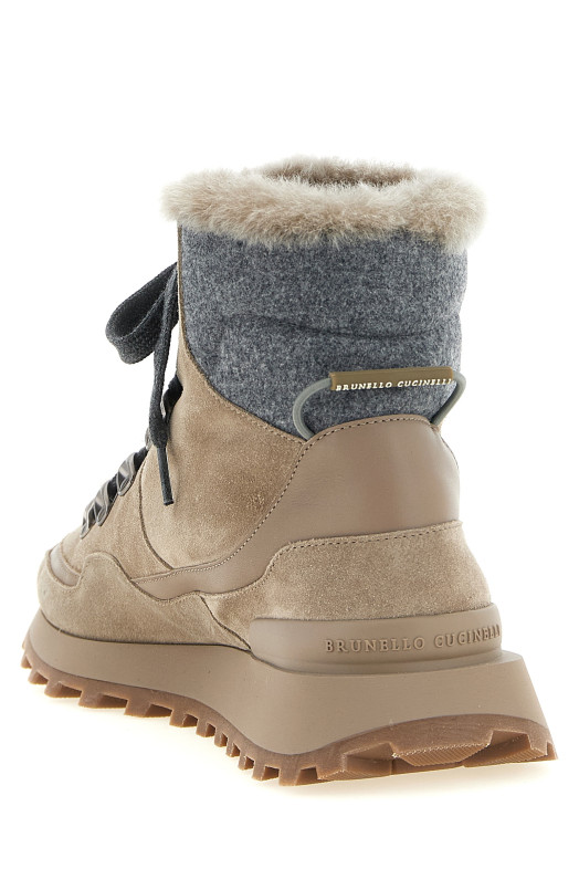 Lace-up ankle boots with hooks Beige