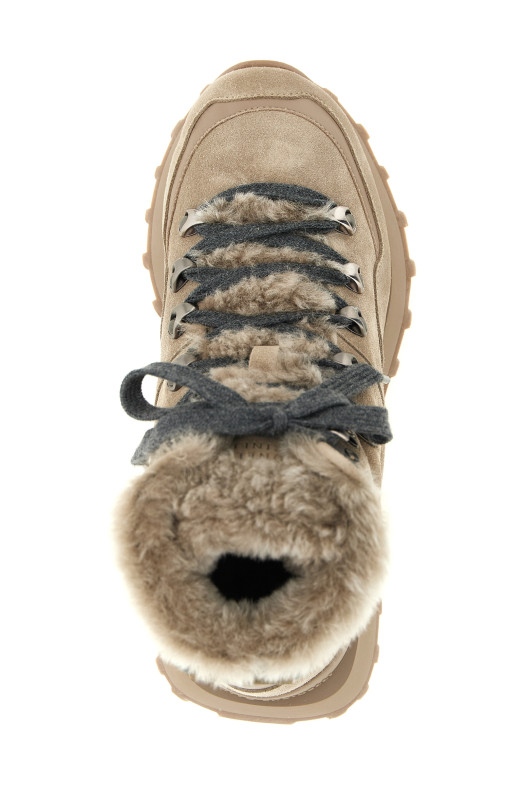 Lace-up ankle boots with hooks Beige
