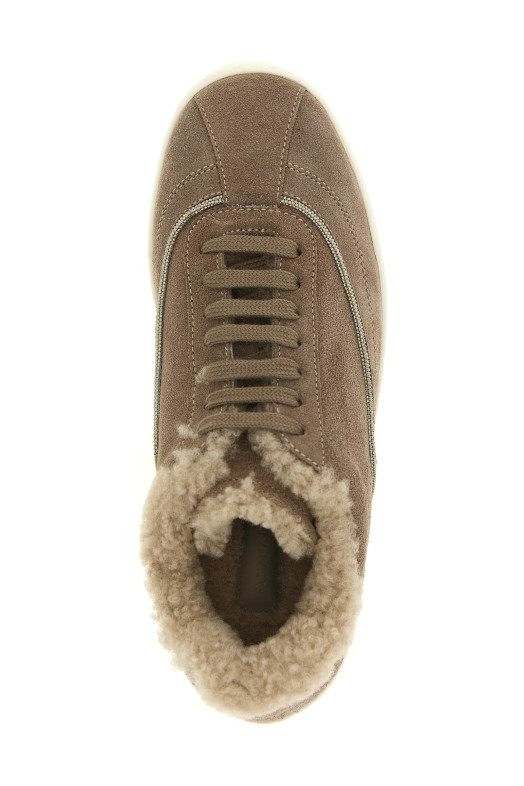 Diamond detail suede sneakers Beige