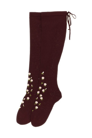 Parisian socks with embroidery Bordeaux