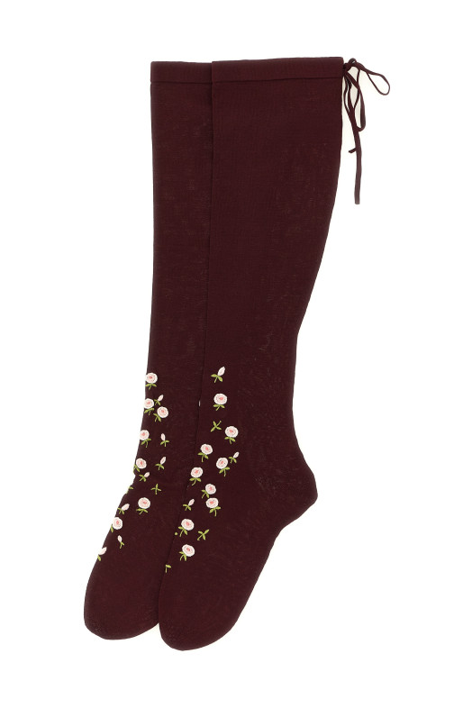 Parisian socks with embroidery Bordeaux