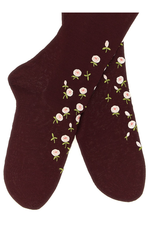 Parisian socks with embroidery Bordeaux