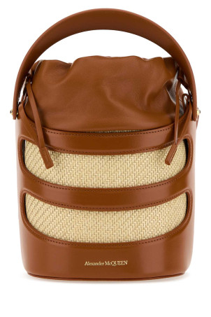 Two-tone leather and raffia The Rise bucket bag ALEXANDER MCQUEEN (7871261VPIO)