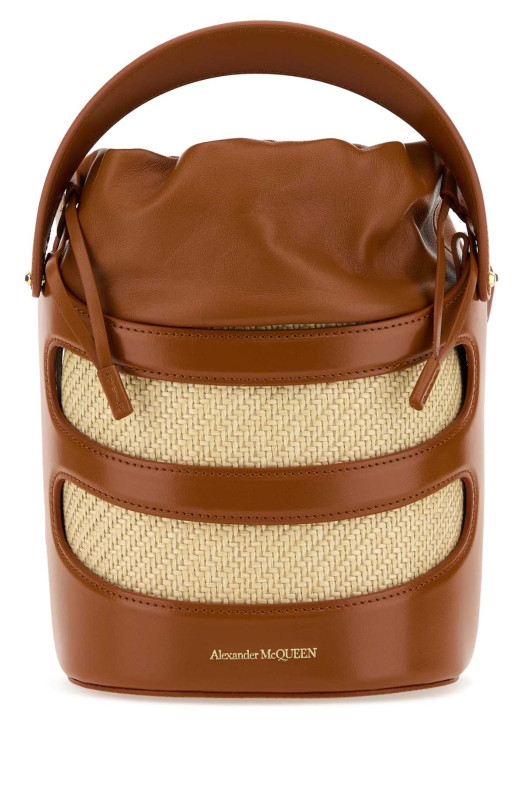Two-tone leather and raffia The Rise bucket bag ALEXANDER MCQUEEN (7871261VPIO)
