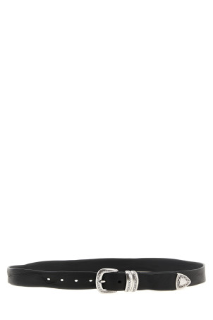 Aged leather belt Black