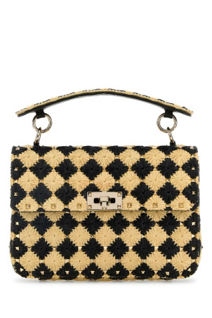 Two-tone raffia medium Rockstud Spike handbag VALENTINO GARAVANI (6W2B0122QUN)