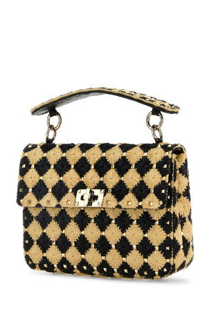Two-tone raffia medium Rockstud Spike handbag VALENTINO GARAVANI (6W2B0122QUN)