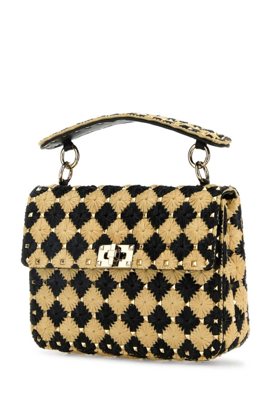 Two-tone raffia medium Rockstud Spike handbag VALENTINO GARAVANI (6W2B0122QUN)