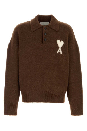 Chocolate stretch alpaca blend polo shirt AMI (UPL408KN0135)