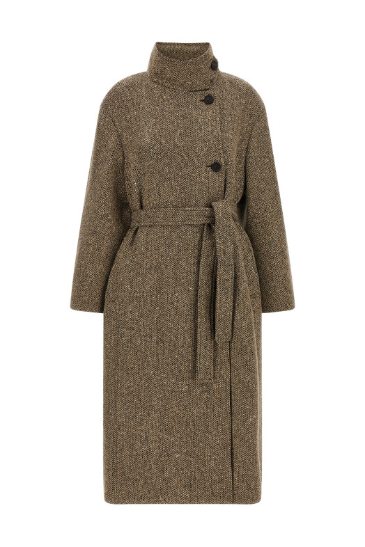 Sparkling virgin wool coat Brown