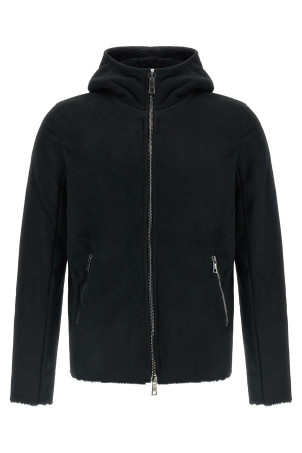 Velour leather hoodie Black