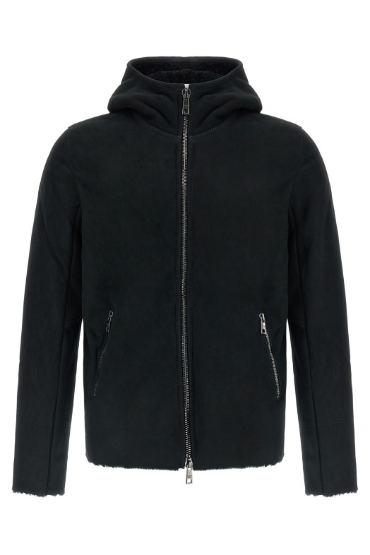 Velour leather hoodie Black