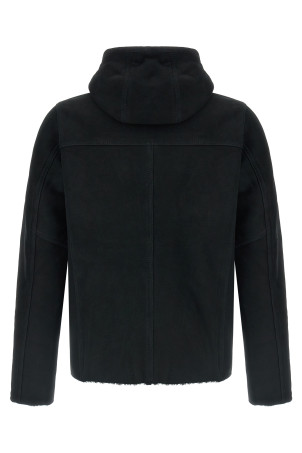 Velour leather hoodie Black