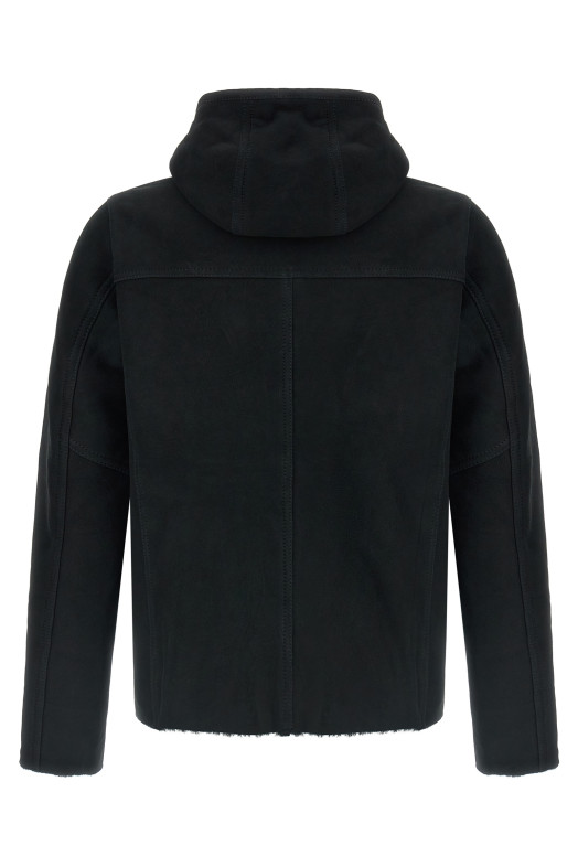 Velour leather hoodie Black