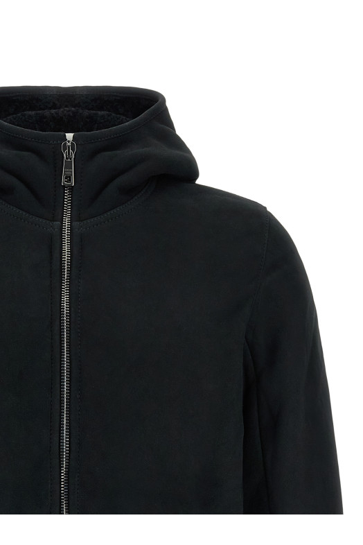 Velour leather hoodie Black