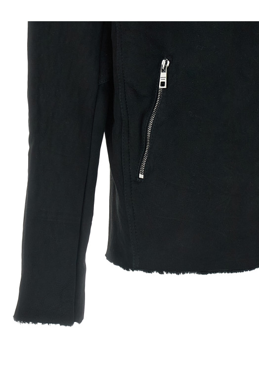 Velour leather hoodie Black