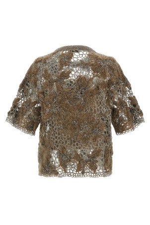 'Whispering Bloom Embroidery' T-shirt Brown