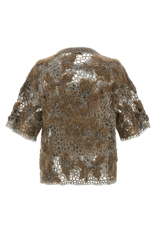 'Whispering Bloom Embroidery' T-shirt Brown
