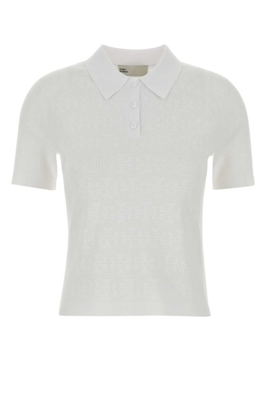 White stretch viscose blend polo shirt White TORY BURCH (182085)