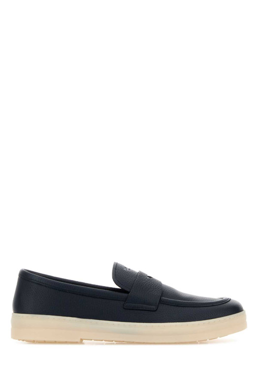 Navy blue leather loafers PRADA (2DG166FG000013)