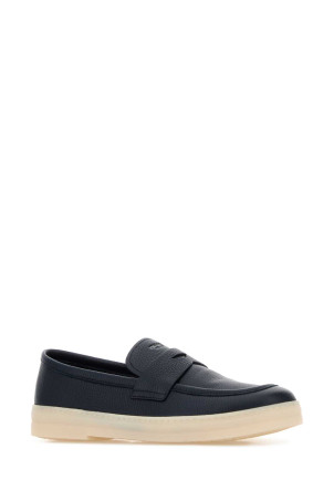 Navy blue leather loafers PRADA (2DG166FG000013)