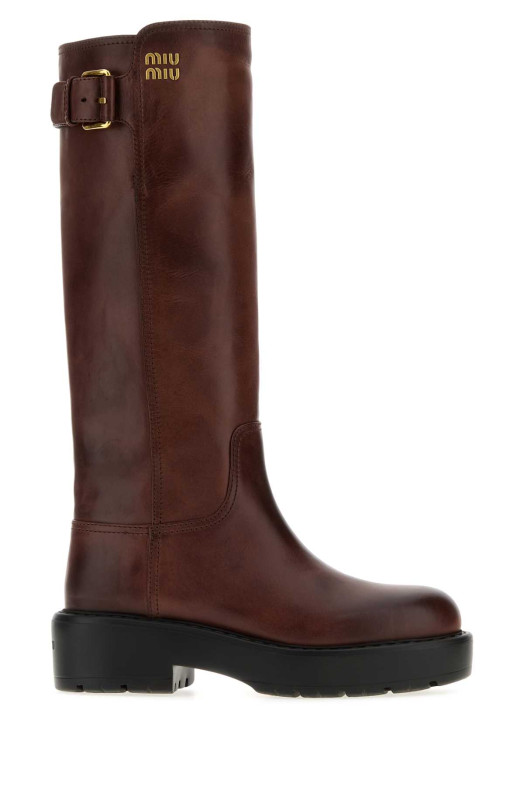 Brown leather boots MIU MIU (5W767EF0555OD)