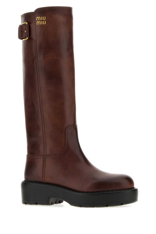 Brown leather boots MIU MIU (5W767EF0555OD)